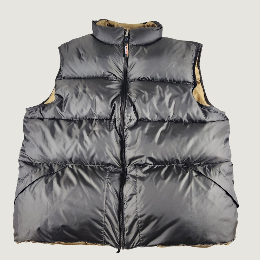 LL Bean Goose Down Puffer Vest Men's XXL Tall Reversible Black Tan Outdoor EUC!